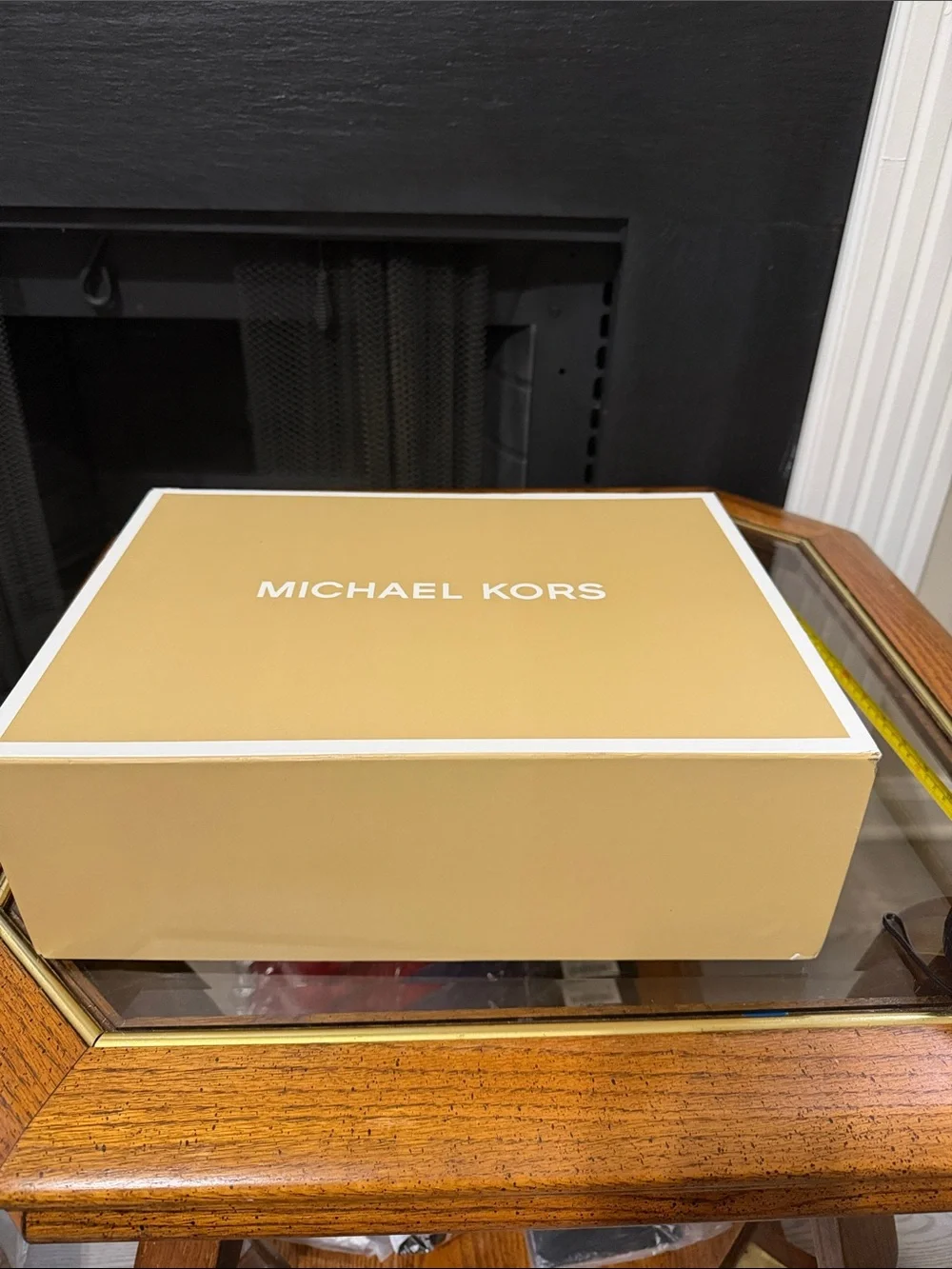Michael Kors Brown Logo Messenger with White and Gold Stripe